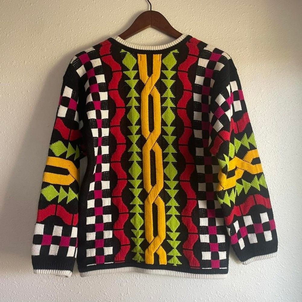Vintage 80s / 90s Retro Maximal Geometric Chunky Sweater - Picture 5 of 6